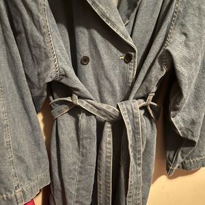 DAZY Women's Lapel Collar Double Breasted Long Denim Jacket